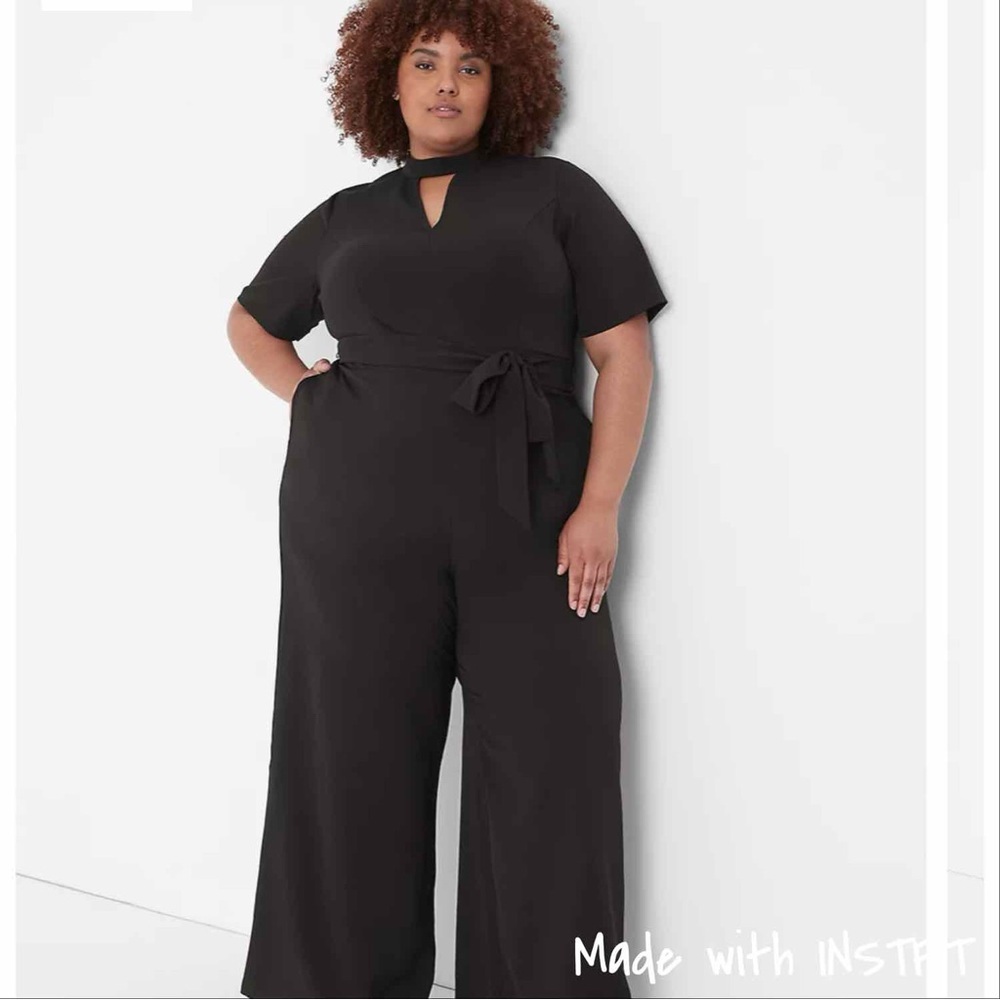 NWT Lane Bryant Black Lena Perfect Sleeve Mock Neck Wide Leg Jumpsuit Sz 16